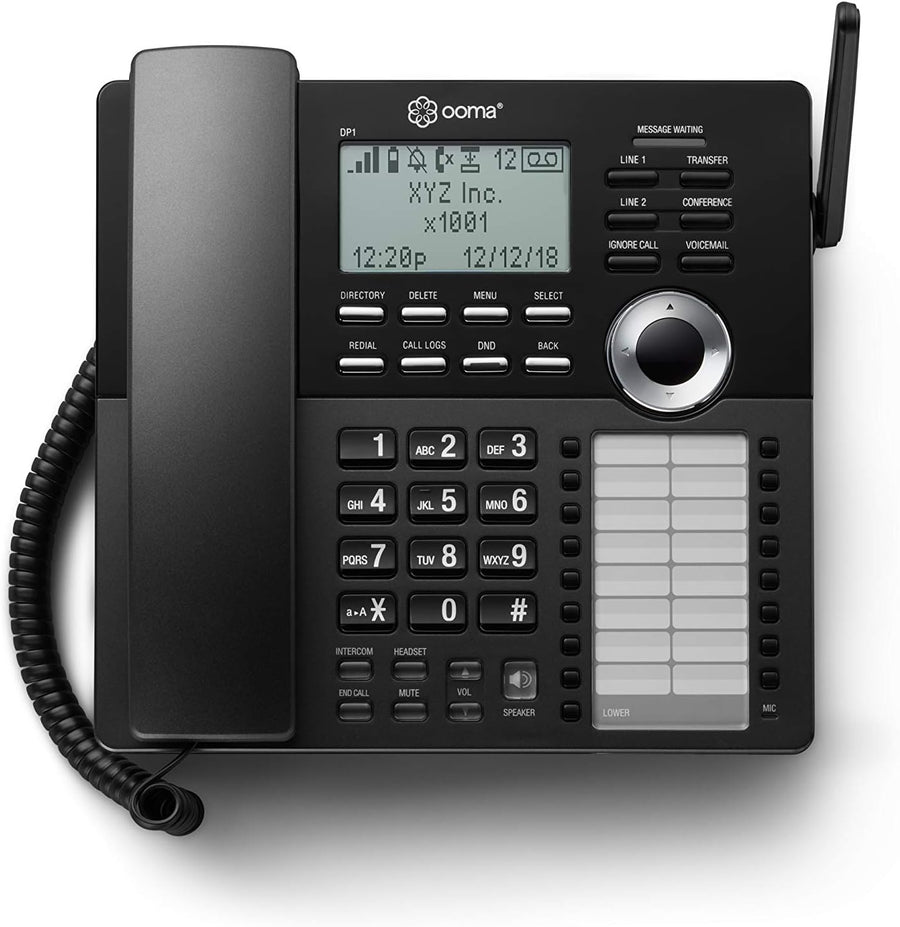 ooma DP1-T Wireless Business Desk Phone for ooma Telo Base Station, Compatible with Telo VoIP Free Internet Home Phone Service, Black